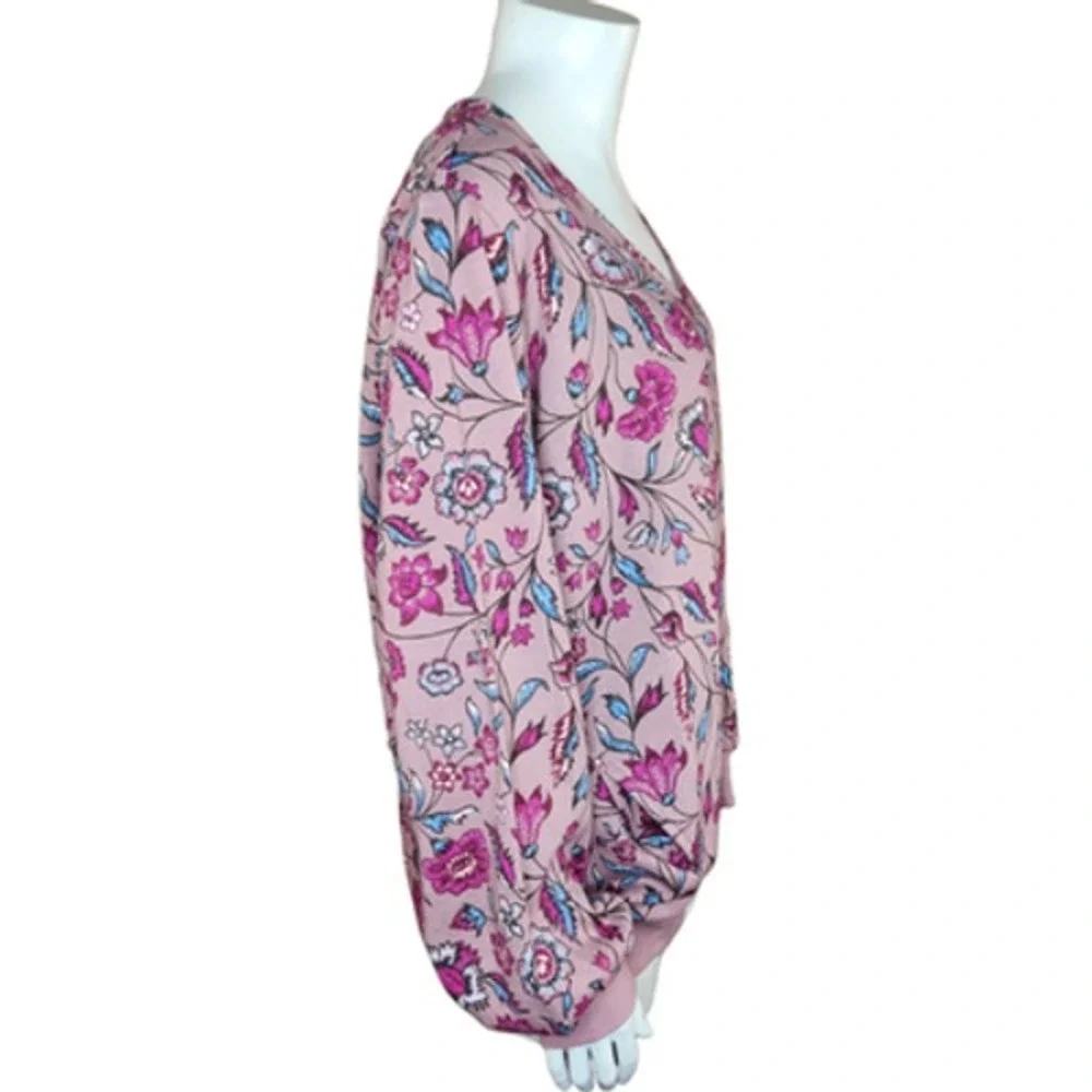 The Muses Lounge‎ French Terry Zip-Front Full Zip Jacket Mauve Floral X-Large